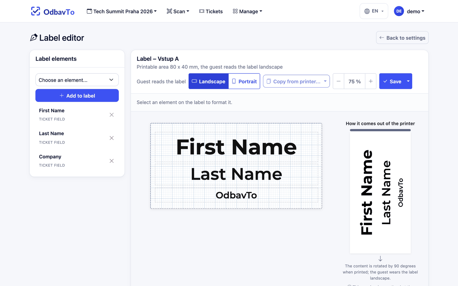 Label editor with preview