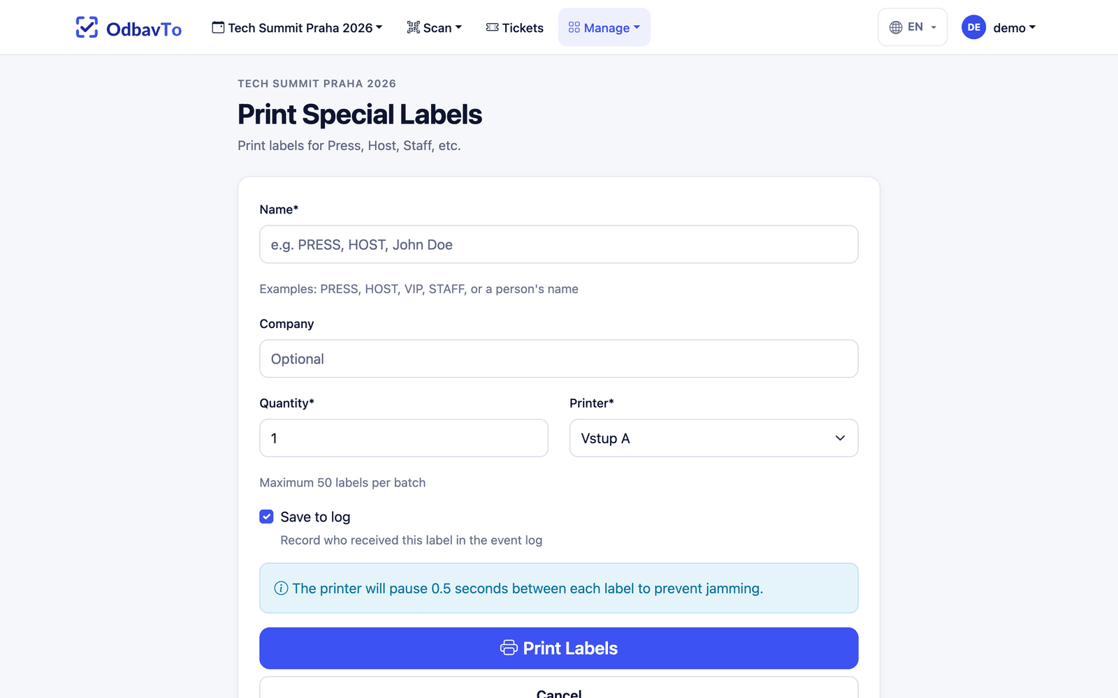 Special labels